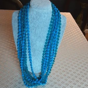 Vtg Plastic Flowers Beaded Necklace 26"